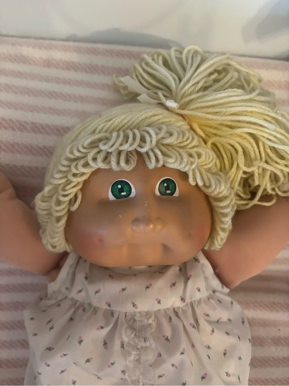 Plush Kids Doll with Cream Yarn Hair and Green Eyes